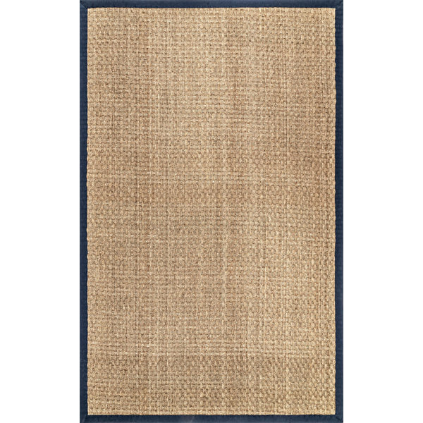 Bay Isle Home Berke Checkered Weave Seagrass Indoor/Outdoor Navy Border Rug Wayfair
